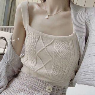 Wide-strap Cable Knit Top