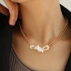 Faux Pearl Alloy Layered Choker 1 Pc - Gold - One Size