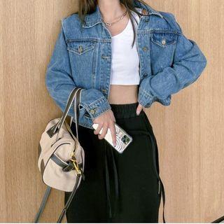 Shoulder Padded Washed Denim Jacket