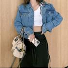 Shoulder Padded Washed Denim Jacket