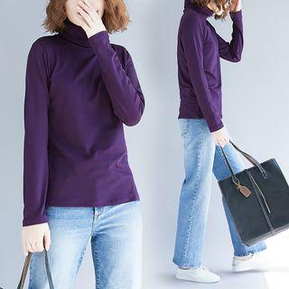 Plain High-neck Long-sleeve T Shirt