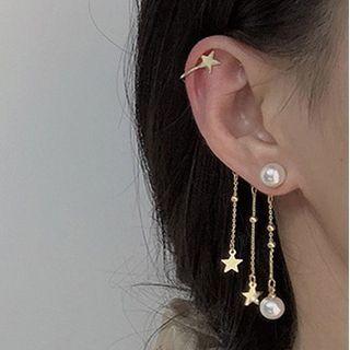 Asymmetrical Faux Pearl Fringe Earring 1 Pair - Qr352 - Gold - One Size