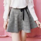Bow Accent Plaid A-line Skirt