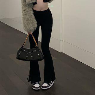 Side-slit Bootcut Pants Pants - Black - One Size