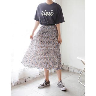 Accordion-pleat Patterned Long Skirt
