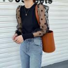 Dotted Puff-sleeve Panel Knit Top