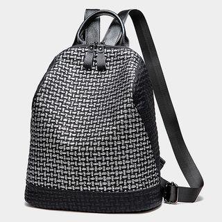 Genuine Leather Houndstooth Backpack Black - One Size