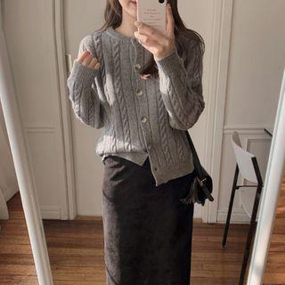 Plain Cardigan / Midi Skirt / Set