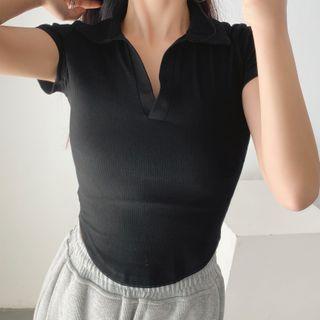 Short Sleeve V-neck Plain Polo Top