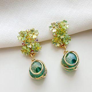 Flower Clip-on Earring 1 Pair - Green - One Size