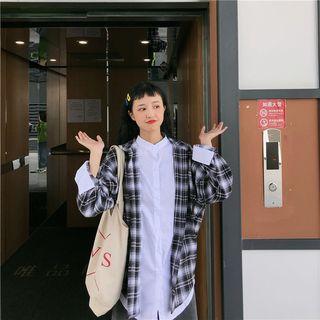 Mock Two Piece Panel Plaid Shirt