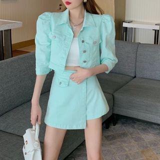 Elbow-sleeve Cargo Cardigan / Asymmetrical Skirt