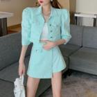 Elbow-sleeve Cargo Cardigan / Asymmetrical Skirt