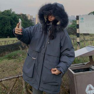 Hooded Zip Cargo Jacket Bluish Gray - One Size