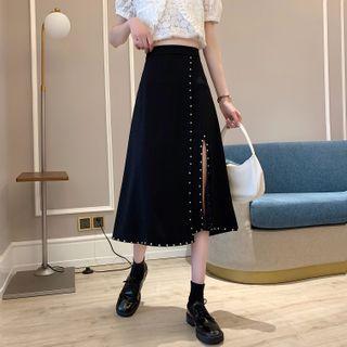 High-waist Button Side-slit Semi-skirt