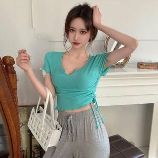 Slim-fit Drawstring Crop T-shirt