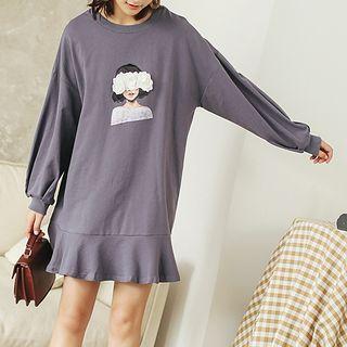 Long-sleeve Printed Mini T-shirt Dress