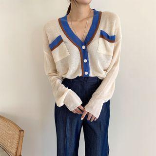 Long-sleeve Contrast Trim Knit Cardigan