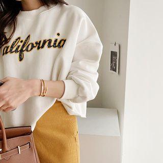 Letter Oversized Cropped Sweatshirt Ivory - One Size