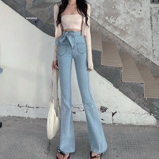 Bow Frayed Boot-cut Jeans