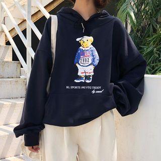 Bear Print Drawstring Hoodie
