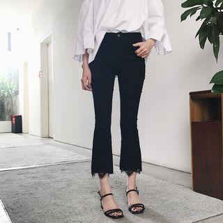 Lace Trim Cropped Boot Cut Pants