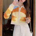 Collared Color Block Long-sleeve Sweater Orange & Almond - One Size