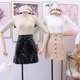 Asymmetric V-neck Knit Top