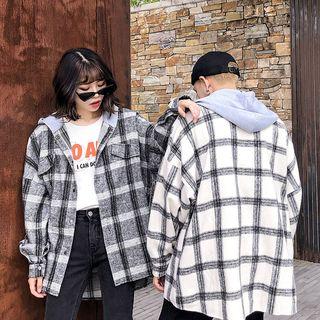 Couple Matching Plaid Hooded Shirt Jacket