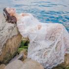 Off-shoulder Long-sleeve Maxi A-line Lace Dress
