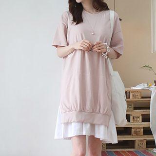 Short-sleeve Layered-hem T-shirt Dress