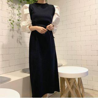 Mock Two-piece Midi Rib Knit Dress