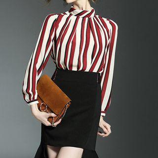 Striped Mock Neck Long Sleeve Blouse