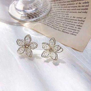 Rhinestone Floral Stud Earring As Shown In Figure - One Size