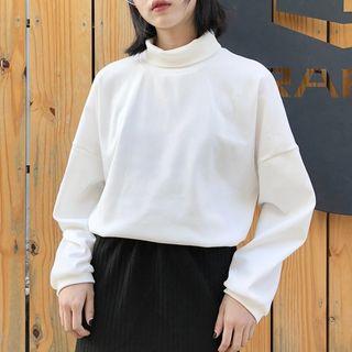 Turtleneck Long Sleeve Knit Top White - One Size