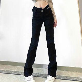 Asymmetrical Waist Cutout Boot-cut Pants