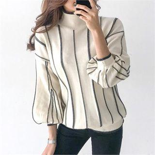 Balloon-sleeve Stripe Sweater