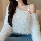 Fringed Trim One-shoulder Sweater
