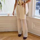 High-waist Ruched Tie-waist See-through Pants