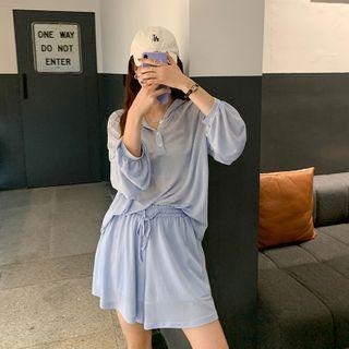 Set: Buttoned Hoodie + Drawstring Shorts