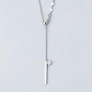 925 Sterling Silver Rhinestone Bar Pendant Necklace S925 Silver - Silver - One Size