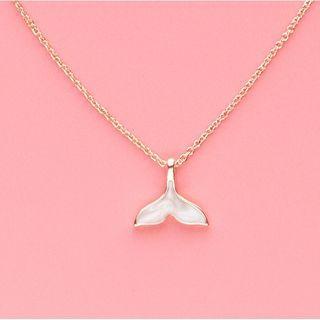 Fish Tail Pendant Necklace White & Gold - One Size