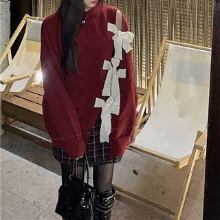 Lace Up Sweater Red - One Size