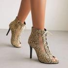 Stiletto Heel Leopard Print Lace-up Sandals