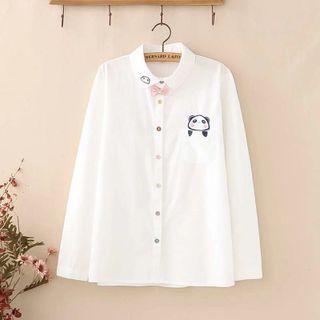 Panda Embroidered Shirt White - One Size