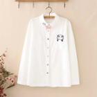Panda Embroidered Shirt White - One Size