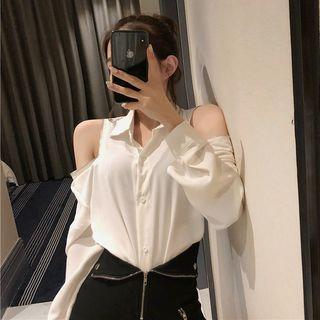 Cutout Shoulder Long-sleeve Top / High Waist Shorts