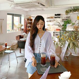 Lace-detail Balloon-sleeve Oversized Blouse
