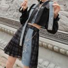 Strappy Cropped Jacket / Camisole Top / Plaid Mini A-line Skirt