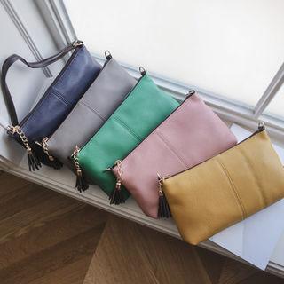 Tassel Zipped Genuine-leather Clutch
